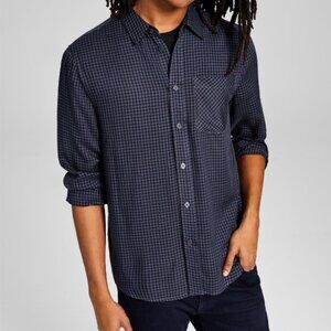 AND NOW THIS Mens Button Down Shirt Long Sleeve‎ Navy Blue XXL Viscose Pocket